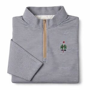 Peter Millar Large Merion Golf Club Quarter Zip Navy Stripe Performance Pullover